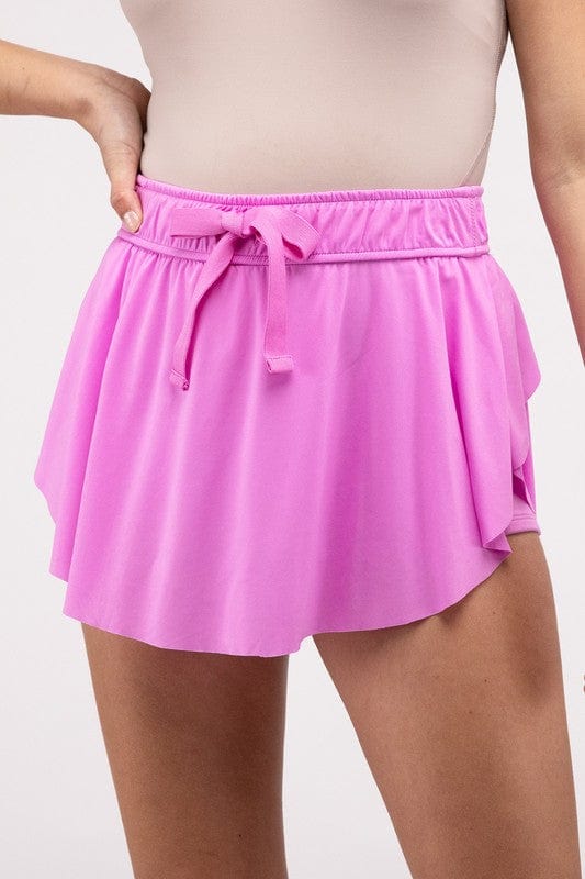 ZENANA BRIGHT MAUVE / S Ruffle Hem Tennis Skirt with Hidden Inner Pockets