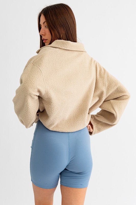 LE LIS Pocket Detail Boxy Fleece Pullover Sweater