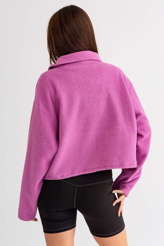 LE LIS Pocket Detail Boxy Fleece Pullover Sweater