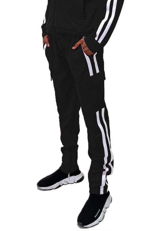 WEIV BLACK WHITE / S Two Stripe Cargo Pouch Track Pants