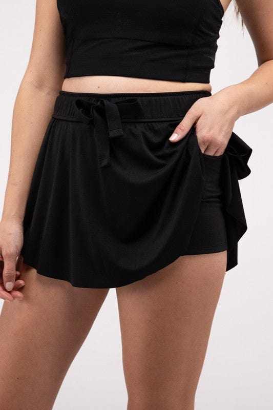 ZENANA BLACK / S Ruffle Hem Tennis Skirt with Hidden Inner Pockets