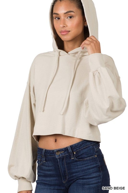 ZENANA French Terry Drop Shoulder Cropped Hoodie