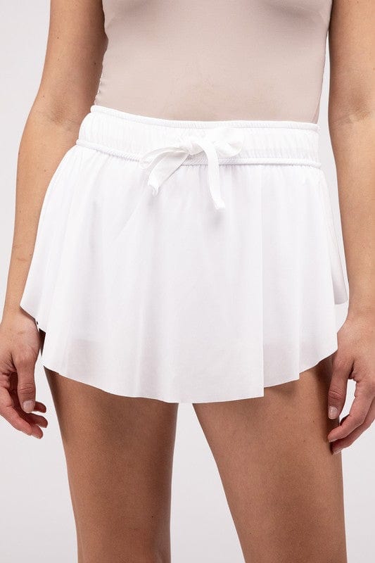 ZENANA WHITE / S Ruffle Hem Tennis Skirt with Hidden Inner Pockets