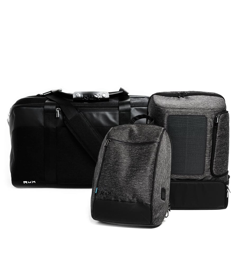 RuK Backpacks Black Duffle; Grey Solar + Sling Ultimate RuK Package