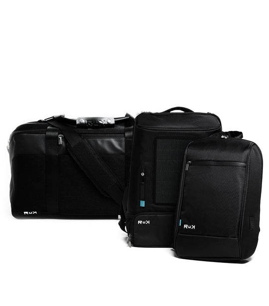 RuK Backpacks Black Duffle + Solar + Sling Ultimate RuK Package